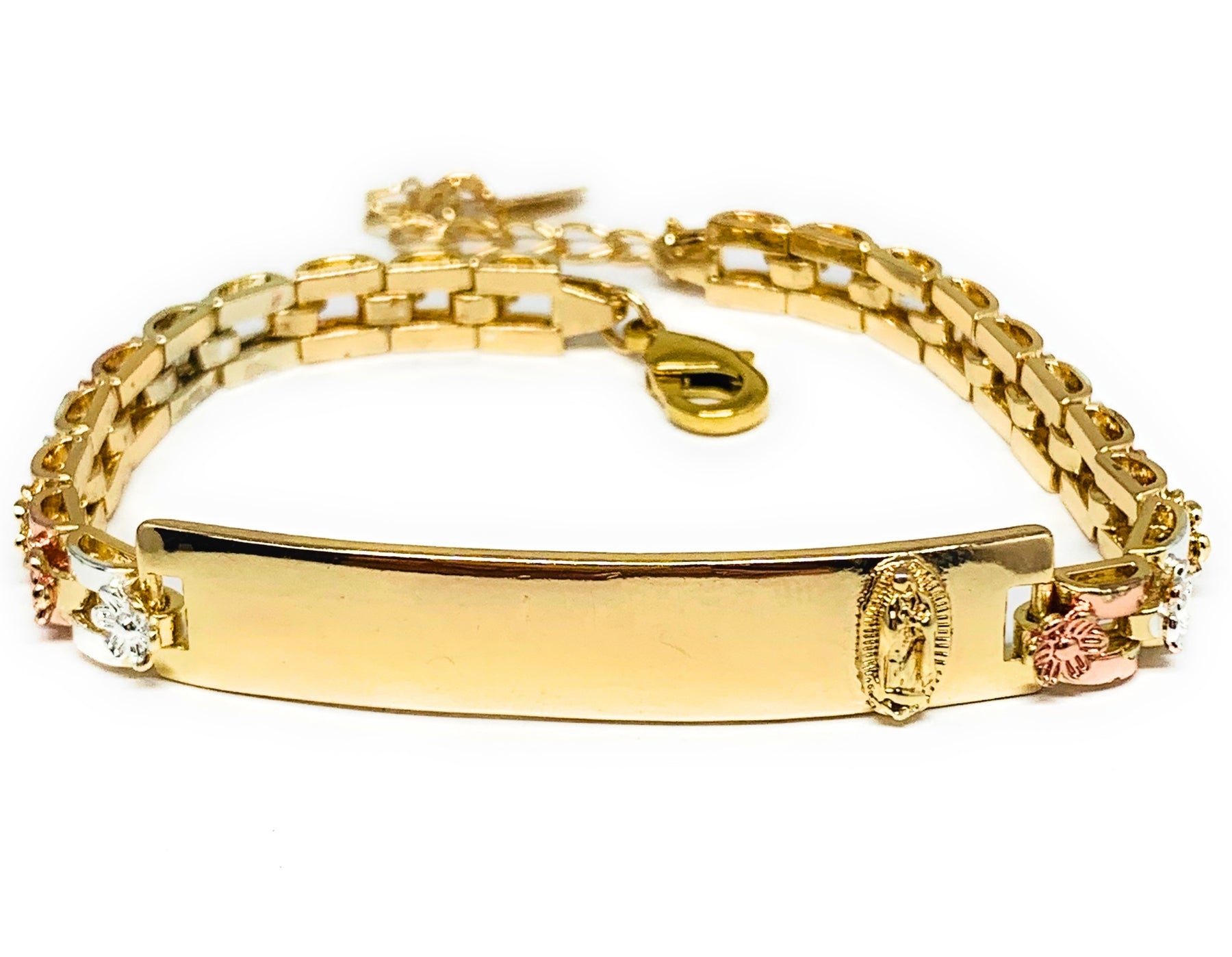 14k Solid Tri Color Gold Bracelet Sweet Quince 15 Anos Heart Esclava de oro  | eBay